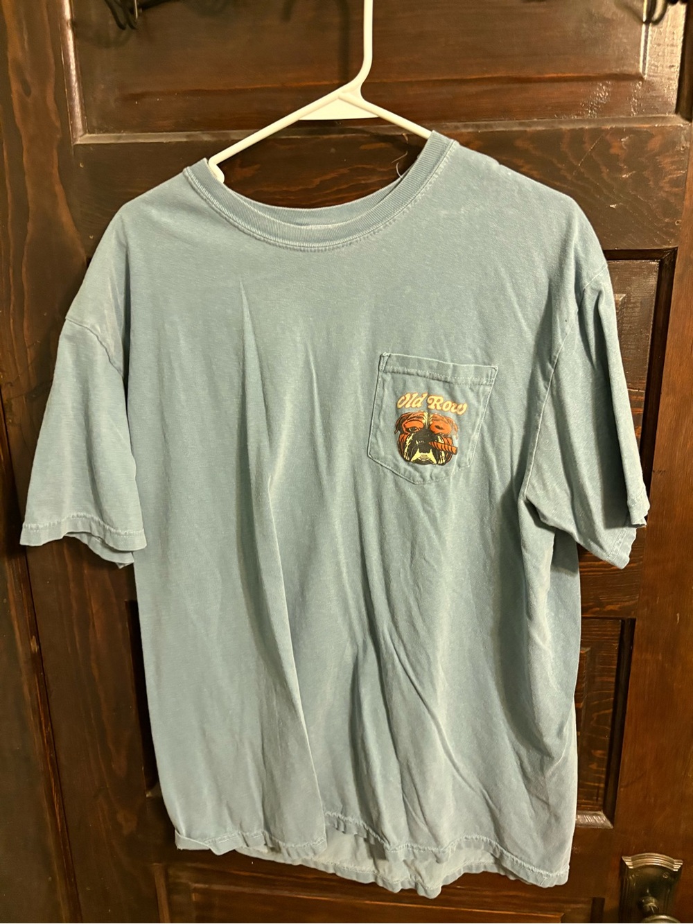 Men's Short-Sleeve Pocket Tee in Dusty Blue with Chest Graphic